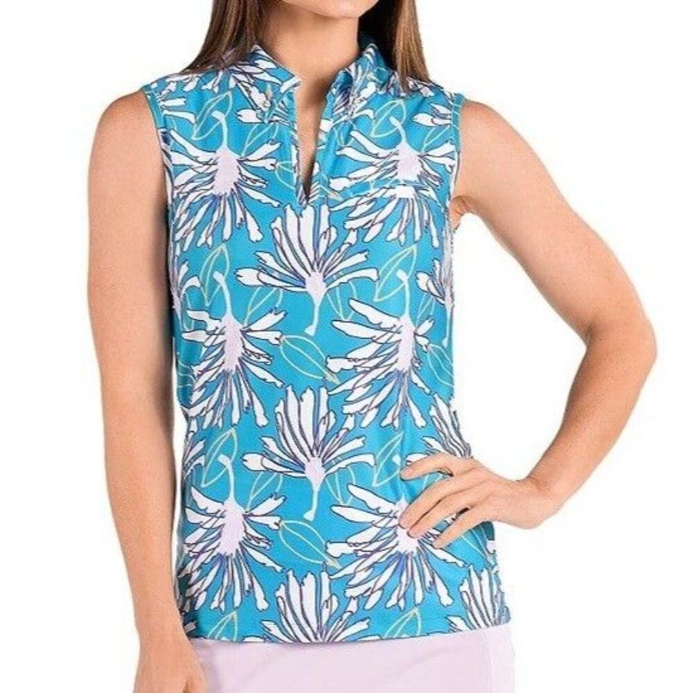 Swing Dish Claire Printed East Hampton Polo Collar Sleeveless Polo Tank Top Sz S